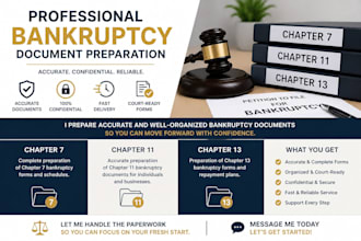 prepare bankruptcy petition, forms for chapter 7, 11 and 13 filing
