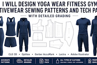 design yoga wear fitness gym activewear sewing patterns and tech pack
