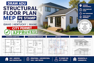 draw adu structural floor plan mep pe stamp for idaho kentucky maine city permit