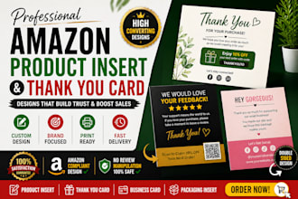 design amazon product card, product insert business card, thank you card design