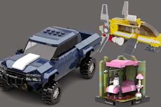 custom 3d lego model, lego design, bike, cars, lego technic moc with pdf manual
