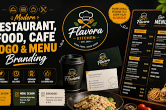 design modern restaurant logo and editable canva menu fast
