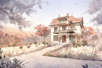 draw watercolor wedding venue, house, landscape