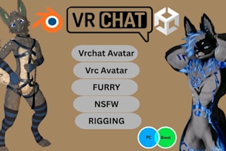 custom vrchat furry avatar 3d fursona vtuber for social media or gaming