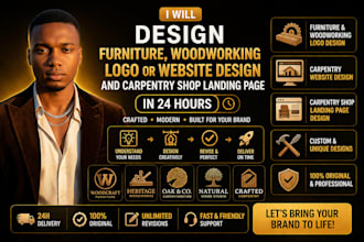 do furniture woodworking logo or website design and carpentry shop landing page