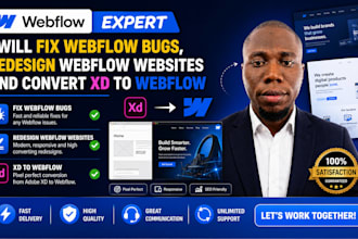 fix webflow bugs, redesign webflow websites convert xd to webflow