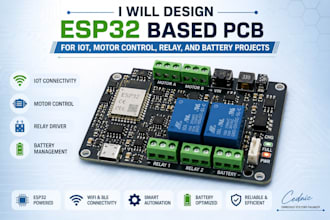 design esp32 based pcb for iot, motor control, relay, and battery projects