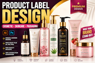 create cosmetic label design for skincare, beauty, oil, product packaging, box