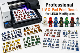 do lego minifigure decal design for head,torso,leg for uv and pad printing