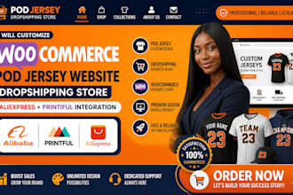 customize woocommerce pod jersey website dropshipping store aliexpress printiful