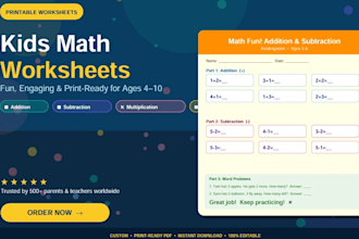 design fun printable maths worksheets for kids in canva or word