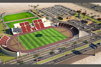 do 2d,3d rendering of stadiums,3d sport field complex, facilites, 3d gym, 3d bar