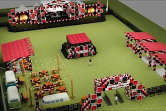 design realistic 3d venue, event hall, wedding hall, banquet hall, 3d flower