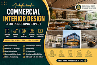 exterior interior commercial arch restaurant office cafe 3d rendering