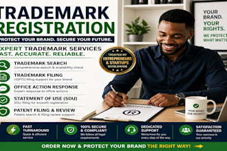trademark search, trademark filing, office action and patent filing review