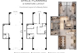 create a functional space planning and furniture layout