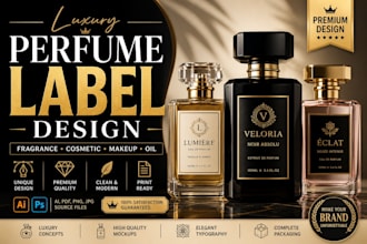 design luxury perfume label, logo, cosmetic packaging for your fragrance brand