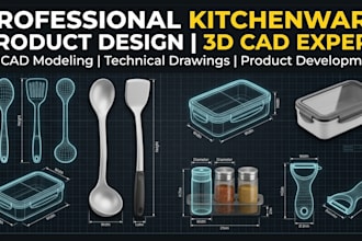 create kitchenware product design with 3d cad and technical drawings