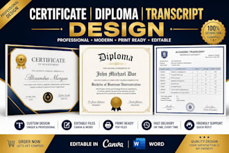design professional certificate, diploma, transcript template in canva or word