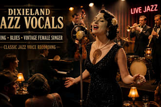 sing dixieland jazz vocal, vintage blues singer, swing jazz classic female voice
