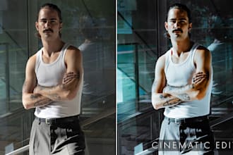 do cinematic color grading and portrait retouching