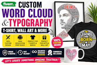 design a custom word cloud typography t shirt and word art for wall art