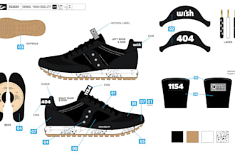 design shoes sneaker footwear with tech pack for you in 12 hours