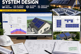 design solar pv systems with pvsyst, 2d and 3d layouts,and permit ready drawings