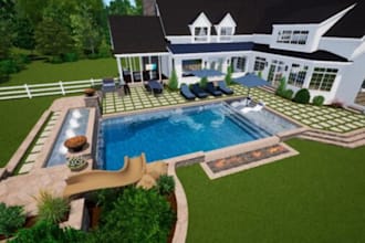 do high 3d pool landscape design, 3d pool garden using structure studio