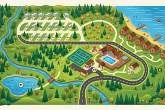 design custom rv park, campground, resort and eco lodge illustrated map