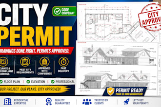 draft city permit blueprints, 2d floor plans for house, adu, deck, garage