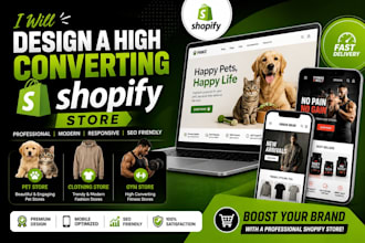 design shopify dropshipping website build  shopify for clothing, pet and gym