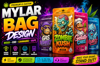 design custom mylar bag, cannabis packaging, cbd, weed pouch for amazon store