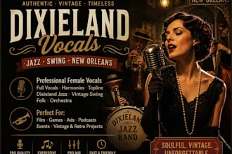 sing dixieland,darkwave, jazz vocals, vintage, folk song, orchestra, jazz singer
