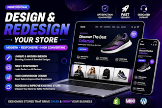 design redesign shopify website, shopify store, shopify