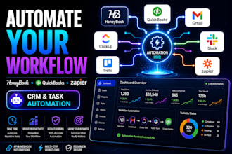 build honeybook quickbooks gmail clickup, slack, trello zapier intergration