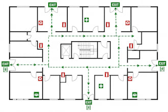 create fire evacuation escape plans, and emergency exit, layouts for buildings