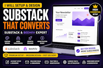 setup substack promotion, newsletter growth design beehiiv account branding rank