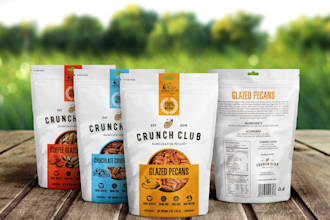 do premium snack product packaging design, food packaging, label or box design
