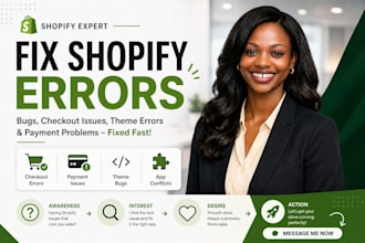fix shopify bug, checkout errors, theme errors and payment issues