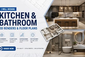 design kitchen bathroom 3d render for renovation and remodel 3d floor plan