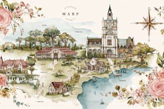 do custom watercolor wedding map