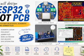 design esp32 iot pcb with wifi, bluetooth, schematic and gerber files