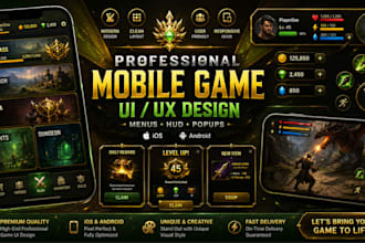 professional mobile game UI UX, menus, hud, and popups for ios and android