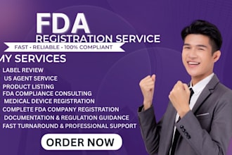 do fda registration, US agent, product listing and ensure full compliance fast
