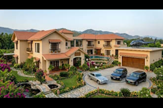 create modern 3d house model and rendering