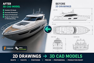 convert boat or yacht 2d drawings to 3d models using fusion 360 or grasshopper