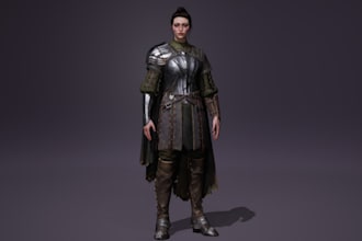 create 3d armor character, xgen hair, 4k texture, cloth design, game ready model