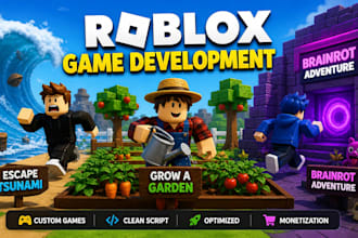 develop roblox games like roblox grow a garden,  escape tsunami roblox brainrot
