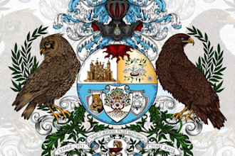 do a vintage logo design in crest, coat of arm and heraldic style